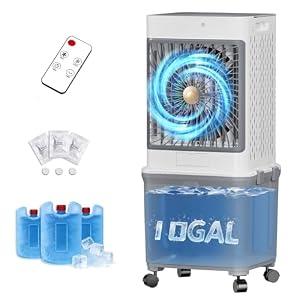Flymoon Upgraded Cooling 10 Gallon Evaporative Air Cooler, Swamp Cooler with 120° Oscillation, 7-Hour Timer, Remote Control, Detachable Tank for Portable Air Conditioners, for Bedroom, Garage