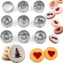 Crethinkaty 9 Pcs Mini Linzer Cookie Cutters Set, Stainless Steel - Christmas Tree, Gingerbread Man, Snowman, Elk for Winter Holiday Baking