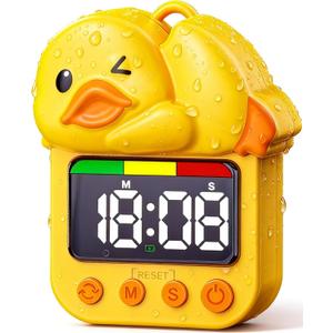 Shower Timer Cute Duck Waterproof Bathroom Toilet Kids Visual Timer, Suction Cup for Wall Mount Swim, Rechargeable (Yellow)