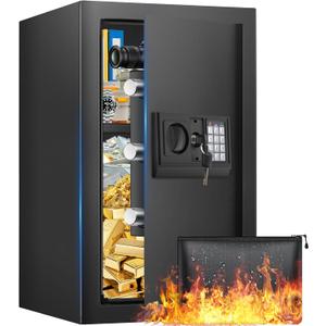 19.69 Inches Tall Safe Box, 3.3 Cu.ft Home Safe with Fireproof Waterproof Bag, Anti-Theft Digital Security Lock Box with Smart Alert System, Removable Shelf, Mute Function, Document Safes for Jewelry