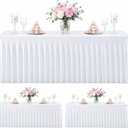 3 Pack White Stretch Spandex Tablecloths, 6ft Fitted Rectangle Table Cover with Skirt, Wrinkle Free Polyester Table Cloth for Wedding, Party, Banquet, Baby Shower, Christmas, 6ft Rectangle Spandex Tablecloths-3pcs