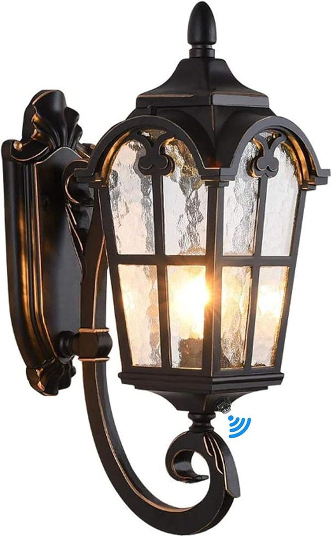 LONEDRUID Dusk to Dawn Sensor Outdoor Wall Light Fixtures Black Roman 17.71" H Exterior Wall Lantern Waterproof Sconce Porch Lights Wall Mount for House Garage Doorway, ETL Listed (Black & Gold Trim)