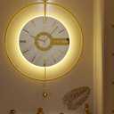 Large Luxury LED Backlit Wall Clock – Pendulum Roman Numeral Metal Ring, Silent Non-Ticking Decorative Clock for Living Room Bedroom Entryway, Modern Halo Glow (Elit Gold)