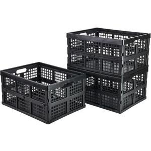 3-Pack Plastic Collapsible Storage Crates-30L,Foldable Plastic Crates for Storage (Black)