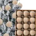 12pcs Christmas Tree Hanging Ball Decoration 2.4Inch Velvet Christmas Ornaments Balls Flocked Shatterproof Plastic Xmas Tree Ball for Party Holiday Wedding Home Decor (1, Beige, 12PCS)