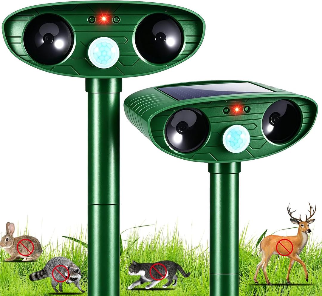 2 Pack Ultrasonic Deer Repellent Device with Motion Sensor for Plant Garden | Solar Animal Repellent Outdoor to Keep Cat Rabbit Raccoon Out of Yard Farm Squirrel Fortress Pro Deer Deterrent