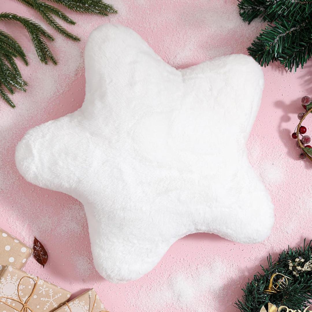 YRXRUS Star Pillows, White Star Shaped Pillow, Decorative Throw Pillow Gifts, Cute Plush Room Decor, Fluffy Faux Rabbit Fur 18"x18" Pillows for Living Bedroom
