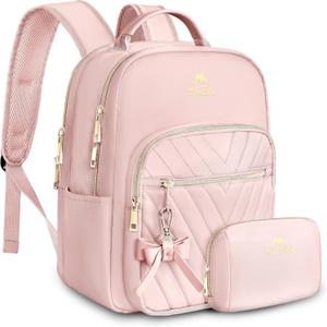 MATEIN Bowknot Cute Backpack Purse, Fashion Mini Shoulder Bag, Waterproof Lightweight Travel Daily Backpack College Handbag for Ladies Women, 2pcs Sets, Pink, Small-12.9 inch