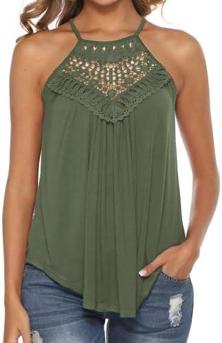 Bluetime Halter Tops for Women Sexy Sleeveless Lace Crochet Dressy Flowy Tank Top Cute Summer Shirts (2XL)