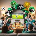 Soccer Watch Party 101Pcs Soccer Balloon Arch Kit Championship Soccer Birthday Party Decorations with Giant Gold Trophy Cup, Cleat Shoe & GOAL Foil Balloons Green Black White