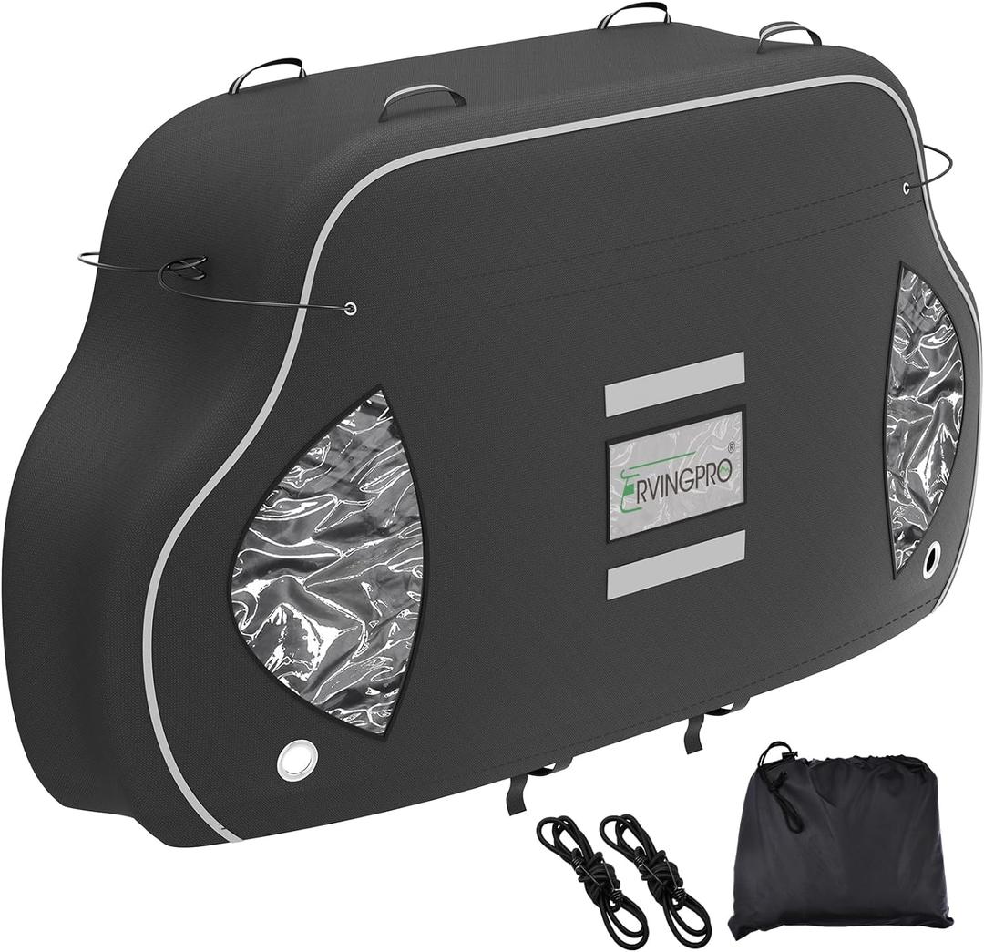 Bike Cover for Transport on Rack - Bike Cover for 2 Bikes on Rear Bike Rack, 600D Oxford Bicycle Cover Waterproof Outdoor Storage or Transportation for RV/ SUVS, with 2 Bungee Cords (XL)