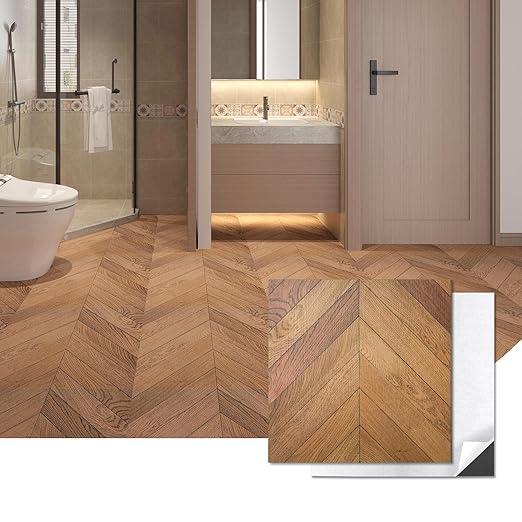Art3d 30-Pack Herringbone Peel and Stick Vinyl Floor Tiles, 12" x 12" Self Adhesive Waterproof Wood Flooring Plank for Kitchen Bathroom Bedroom, Cover 30 Sq. Ft, Brown