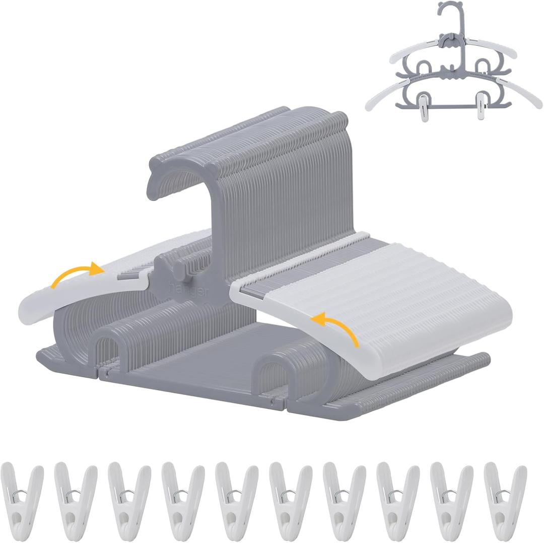 50 Pack Baby Clothes Hanger with 16 Clips, 11-15 inch Adjustable Kid Hangers, Multifunctional Children Hanger for Girl Boy Toddler Kids Child(Grey)