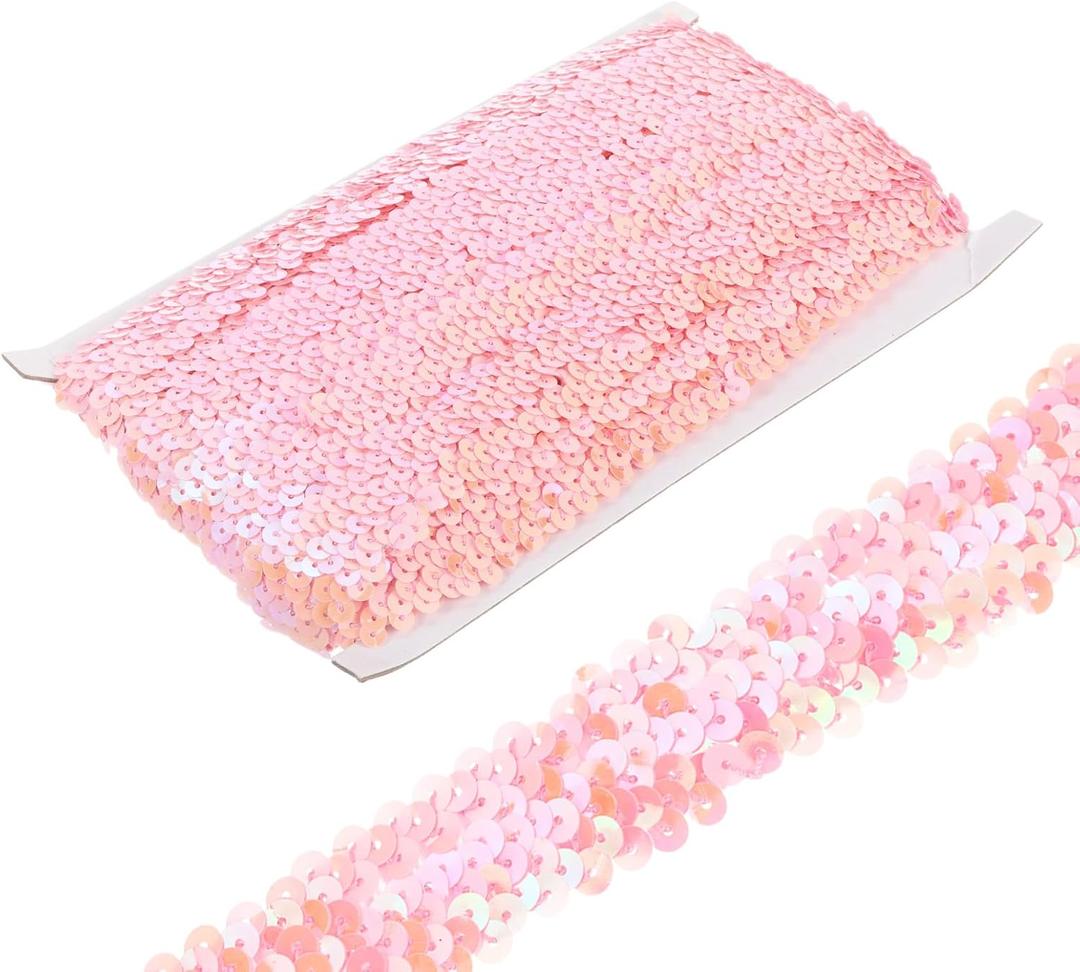 uxcell 10 Yards 1.2 Inch Elastic Sequins Trim Stretch Flat Sequin Paillette Fabric Ribbon Trim Strip for Crafts Sewing Costume Dress, Pink
