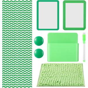 Timgle 8 Pcs Magnetic Locker Set Including Magnetic Wallpaper Mirror Locker Organizer Carpet Whiteboard Dry Erase Marker Accessories for Office School Supplies(Green,Wavy Style)
