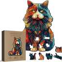 Colorful Cat Wooden Puzzle for Adults 200 Pieces, Fantasy Animal Wood Puzzle for Adults, Unique Shape Cute Puzzle 200 Pieces, 10.83 x 11.81 inches
