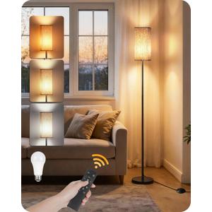 64.2 Dimmable Floor Lamp for Living Room with Remote and Foot Switch, Corner Floor Lamp for Bedroom, Includes 10W A19 Bulb, Modern Standing Tall Lamp, ETL Listed Beige and Black E17LD05