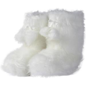 Forfoot Slipper Boots, Cozy Indoor Booties for Women, Fluffy Comfortable House Shoes Fuzzy Anti-Slip Boots Winter (Large, White Fur)