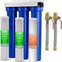 iSpring WCB32O+AHPF12MNPT12X2 Whole House Water Filter System, Reduces up to 99% Chlorine, Sediment, Taste, Odor, 3-Stage Water Filtration System w/ 3/4" Push-fit Stainless Steel Hose Connectors