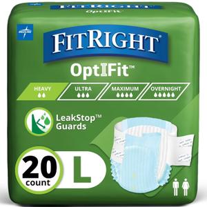 FitRight Extra+ Adult Diapers, Disposable Incontinence Briefs, LeakProof Diaper, Absorbent Briefs for Men and Women, Maximum Protection, Large, 44 – 56 in, 20 Briefs per Bag