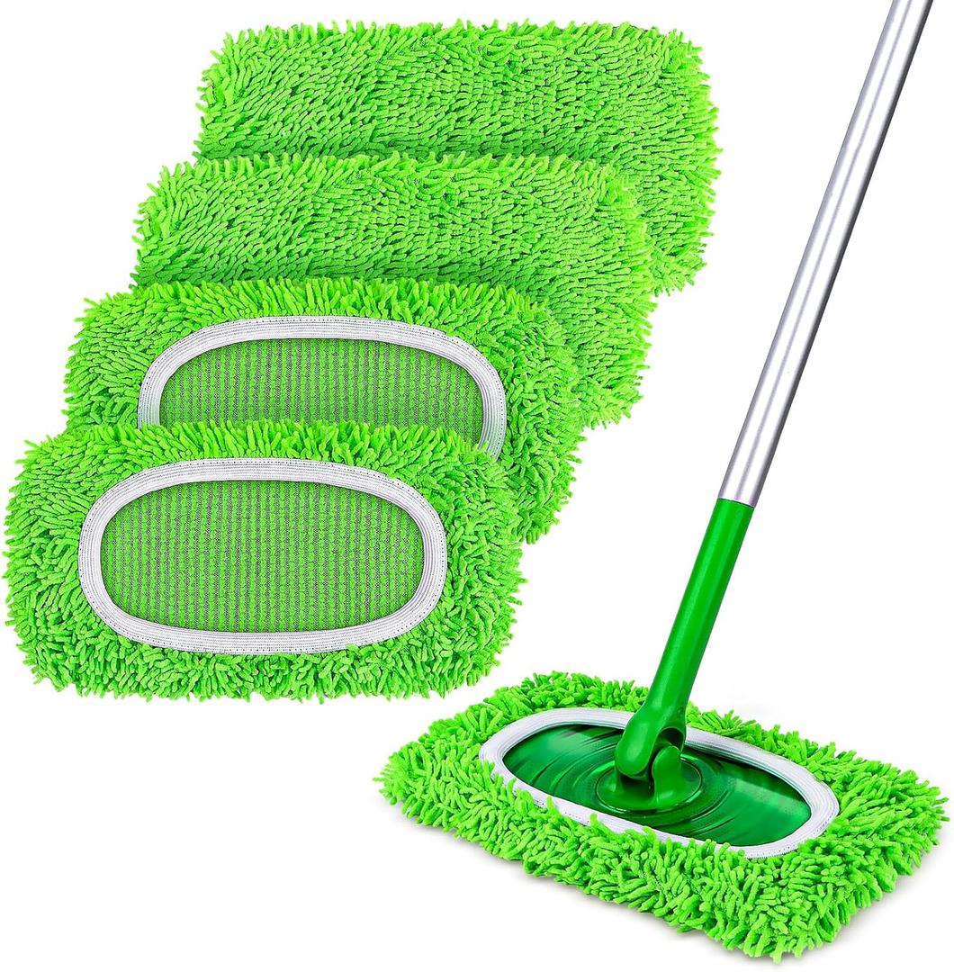 HOMEXCEL Reusable Microfiber Mop Pads,Mop Pads Replacements for Wet & Dry Use, Floor Cleaning Sweeping Mopping Pads Refills for Household Cleaning, Pack of 4 (Green)