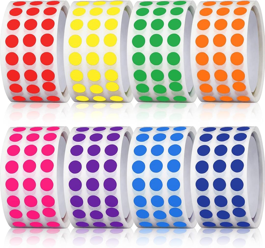8000 Pieces 1/4" Colored Dot Stickers Round Color Coding Labels Polka Circle Colorful Coding Labels Small Dot Price Sticker 8 Color for Office Classroom Decor Paper Yard Sale File Classification