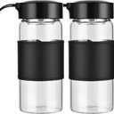 Small Glass Shaker Bottle, 2 Pack 16oz BPA Free Odorless Shaker Bottle with 304SS Mixing Ball and Removable Cleaning Brush for Fitness & Protein Shakes(Black-2Pack)
