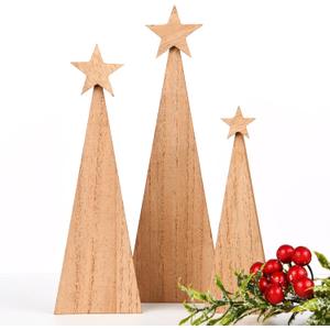 3 pcs Wood Christmas Tree Decoration Farmhouse Table Centerpiece Neutral Brown Christmas Tabletop Decation Nativity Scene Accessories