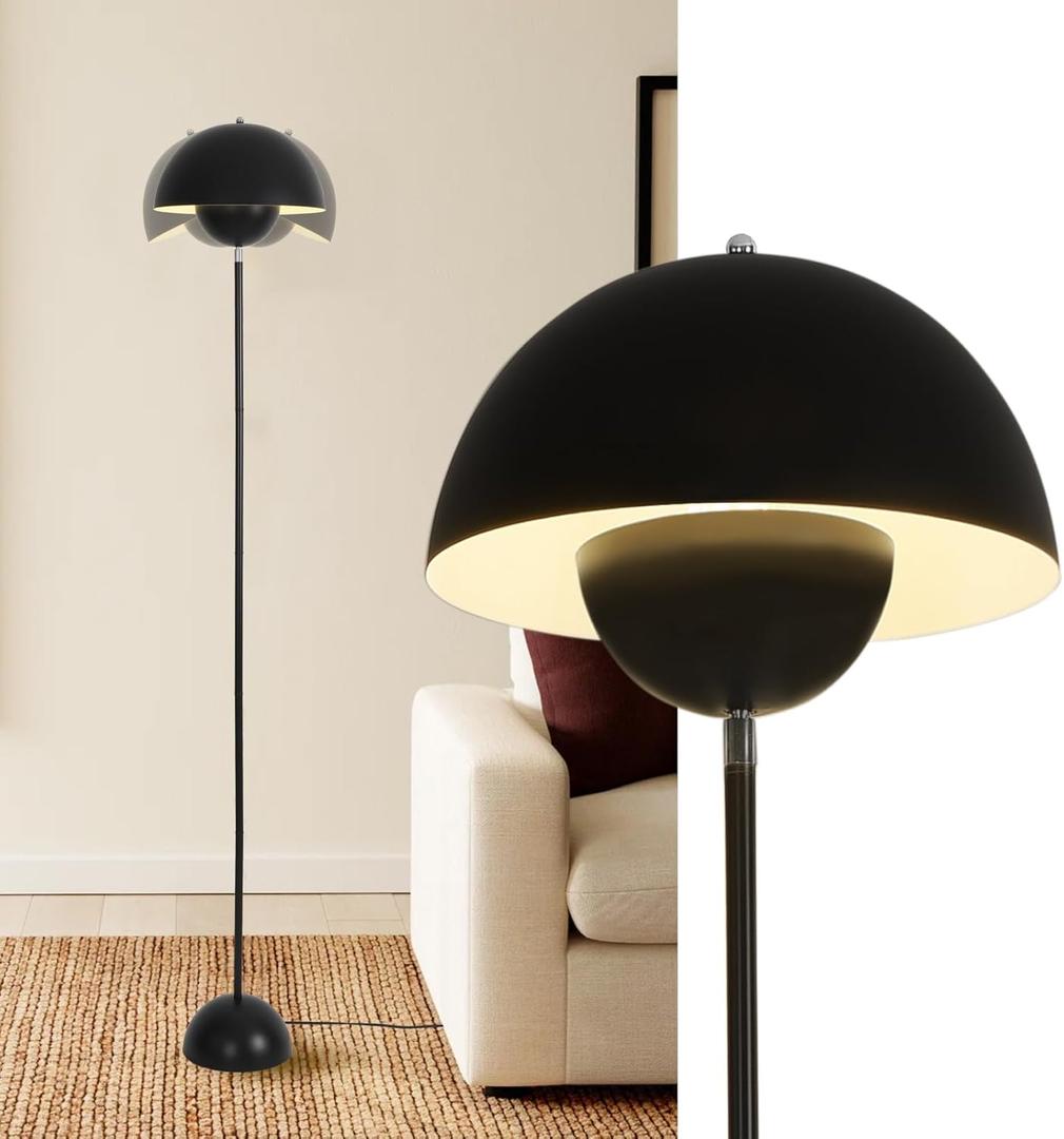 Black Vintage Floor Lamps for Living Room, Ambient Lighting Bedroom Lamps Mid Century Modern Decor Corner Lamp, 65 Tall Mushroom Reading Lights Torchiere Industrial Stand Up Decorative Lamp
