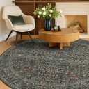 Vintage Washable Round Rugs 8ft, Ultra Soft Large Circle Area Rugs for Living Room, Dining Room Under Table Non Slip, Bedroom Under Bed, Dark Green Oriental Floral Round Floor Carpet Dcor