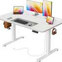 Huuger Electric Standing Desk with Power Outlets and USB-C Port, 47 X 24 Inch Height Adjustable Desk, Sit Stand Desk for Home Office, Computer & Gaming Desk with 4 Presets, Stable Steel Frame, White, 47.2 x 23.6 inch
