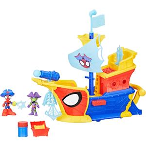 Spidey and HIS Amazing Friends Marvel Water-Webs Webs Ahoy Bubble Pirate Ship Toy, 3-Inch Action Figures & Boat Playset, Super Hero Toys, 3+ Years, 17x8x4 Inches