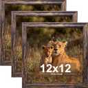 12x12 in Picture Frame set of 3, Horizontal and Vertical Formats for Wall Hanging, 12 x 12 Square Wall Gallery Poster Photo Frame Brown with Shatter Resistant Plexiglass,best gift