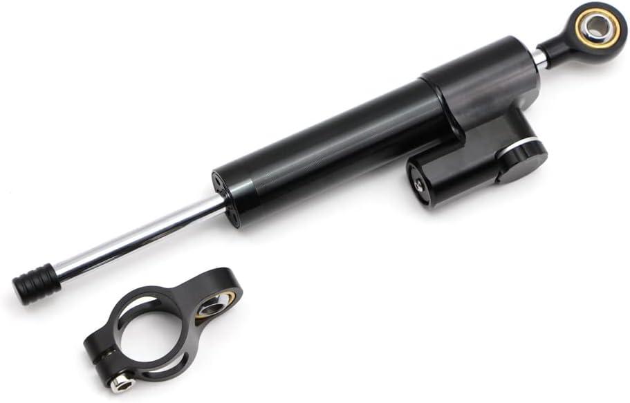 Dreamseek Motorcycle Steering Damper Adjustable Stabilizer Universal for Harley Honda Yamaha Kawasaki Suzuki Aprilla KTM BMW Ducati Scrambler Linear Reversed Safety Control CNC Aluminum (Black)