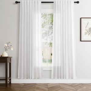 Linen White Curtains 72 inches Long for Bedroom Back Tab Privacy Light Filtering Semi Sheer White Boho Farmhouse Curtain Textured Modern Elegant Coastal Decor Curtains for Living Room