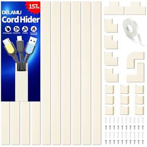 Cord Cover Wall, 157in Delamu Cord Hider Wall Mounted TV, Wire Covers for Cords Cable Management, Cable Raceway Cable Hider Concealer, Cable Cover Wire Hider to Hide Cords, 10XL15.7W0.95H0.55in Beige