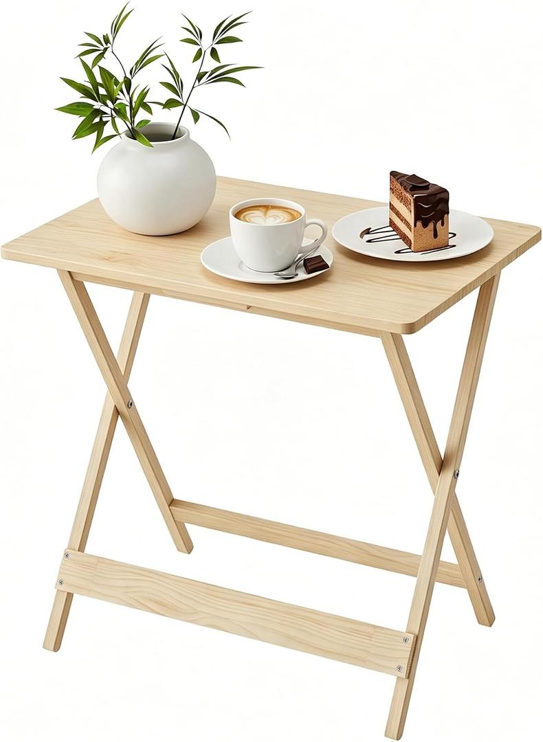 VECELO Folding Table, Modern Wood Portable Snack TV Trays, Easy to Clean & Assemble, for Living Room Bedroom Kitchen, Natural, 1 Pack