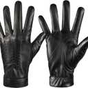 Winter Leather Gloves for Men,Touchscreen Snow Driving Gloves with Cashmere Lining for Motorcycle Driving Riding (Medium, Black)