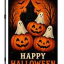 Halloween Garden Flag With Three Spooky Ghosts And Stacked Jack O Lantern Pumpkins Of Haunted House Flags Outdoor Yard Decor 12x18 Inch Double Sided Seasonal Flags Front Porch Lawn Decor