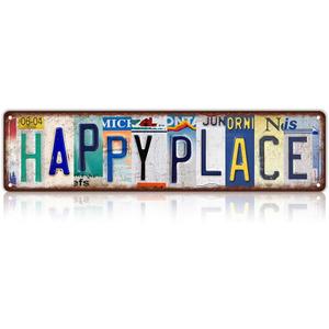 Vintage Happy Place Wall Decor Street Signs Bar Metal Tin Signs 16 x 4 Inches