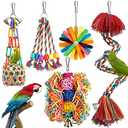 Bird Toys Rope Perch with Bell Colorful Bird Chewing Shredding Foraging Toys Parrot Swing Climbing Standing Hanging Toys Cage Accessories for Conure Cockatiel Budgies Lovebird