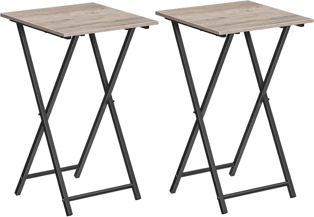 HOOBRO Folding TV Tray Table, Set of 2 Wooden TV Tray, Portable Sofa Side Snack Table, Industrial Desk for Small Spaces, Space-Saving, Easy to Install and Fold, Greige and Black BG27BZP201