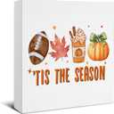 jyunsoeng Fall Decor - Fall Decorations for Home - Thanksgiving Decorations - Tis the Season Autumn Harvest Pumpkin Wooden Sign Home Living Room Kitchen Desk Shelf Table Decor - 5 x 5 Inches