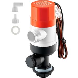 VEVOR Modern 12V 500 GPH Straight Livewell Aerator Pump with Dual Inlets, ABA Housing & Detachable Motor Cartridge, Corrosion-Resistant Livewell/Baitwell Pump for Freshwater Saltwater