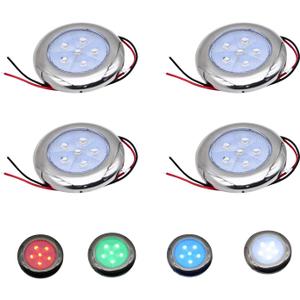 Marine Boat Courtesy Lights, 3 Inch RGBW LED Cabin Light, IP67 Waterproof Stainless Steel Interior Exterior Deck Dome Lamp for Fishing Pontoon Bass Sailboat 12V (4 Pcs)