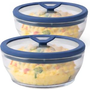 Anyday 2-Pack (2-Cup) Glass Microwave Egg Cooker - BPA Free & Plastic Free Microwave Egg Poacher - Meal Prep & Cookware | Stackable Nontoxic Storage Container with Vented Lid (Clear - Blueberry)