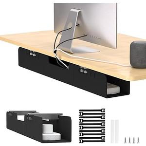 Cable Management for Under Desk,31.5" Standing Desk Cord Management Tray,Upgraded Thickened Felt Cord Organizer Tray for Office, Home, Self-Adhesive Or Bracket Mount Cable Holder,Black