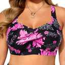Daci Women Plus Size Push up Bikini Top Only Full Coverage Swimsuit Tops Twist Front Bathing Suit Bra  (Pink Floral, 12W)