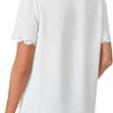 Rooscier Women's Lace Short Sleeve V Neck Casual Office Work Tunic Shirt Top (White, S)