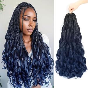 French Curly Braiding Hair 8 Packs Loose Wavy Braiding Hair Pre Stretched Bouncy Synthetic French Curl Braiding Hair Extensions for Women (1B/Dark Blue, 18 Inch)